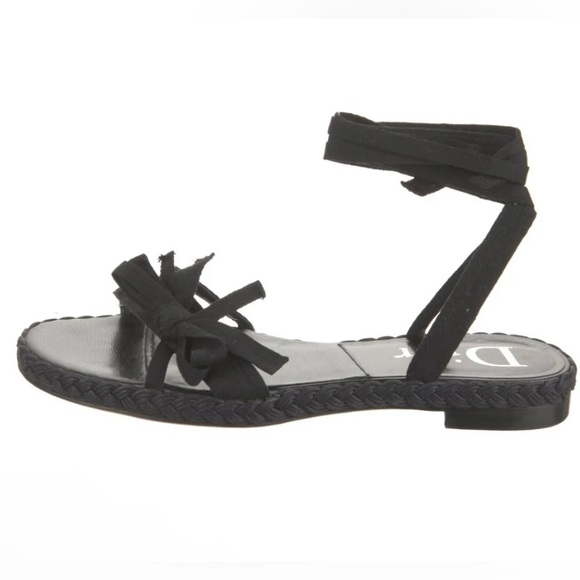 NWT DIOR Vintage Black Canvas Bow Accent Gladiator Sandals DIORLITA Flat in Noir - Picture 2 of 6
